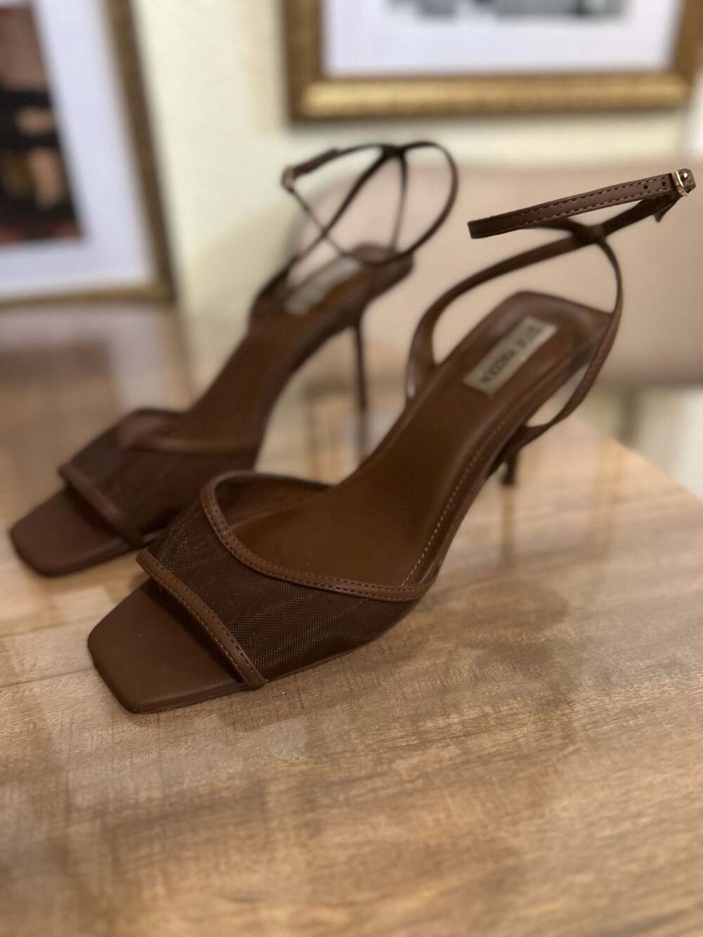 Steve Madden Alliance Mesh Brown Stiletto Heel Sandal
